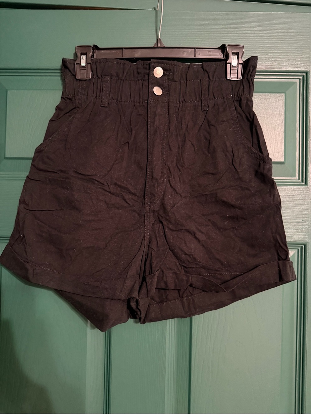 H&M Black High-Waist Paperbag Shorts